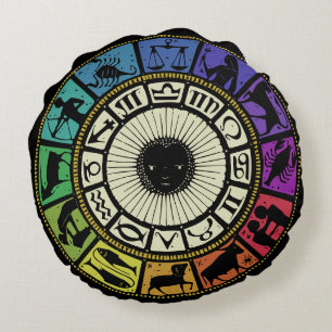 Vintage Zodiac Wheel Round Cushion
