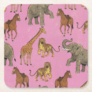 Vintage Zoo Animals Square Paper Coaster