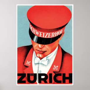 Vintage Zurich Hotel Travel Advertisement Poster