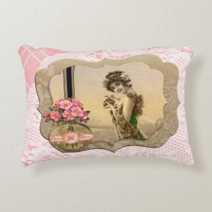 VintageBeauty Framed Pink Lace Doily AccentPillow Decorative Cushion