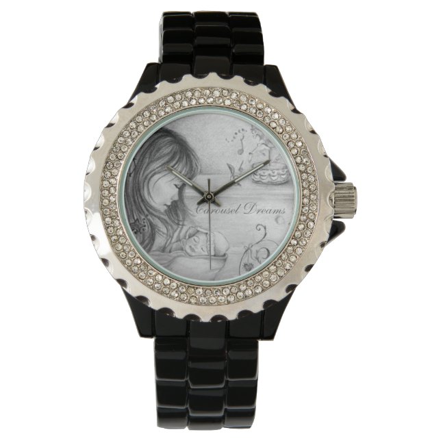 VintageGrey Carousel Dreams Black Rhinestone Watch (Front)