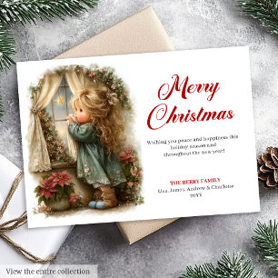 Vintageish Little Girl Awaits Santa Digital Holiday Card