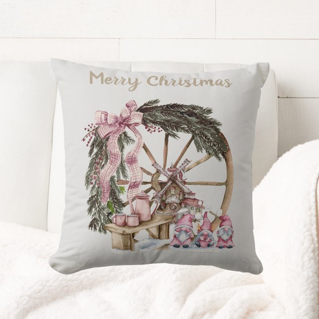 VintagePink Holiday Gnomes and Wagon Wheel Cushion (Creator Uploaded)