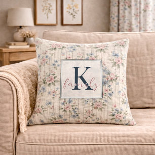 VintageRustic Shabby Chic Floral on Wood Farmhouse Cushion