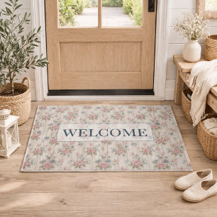 VintageRustic Shabby Chic Floral on Wood Farmhouse Doormat