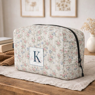 VintageRustic Shabby Chic Floral on Wood Farmhouse Dopp Kit
