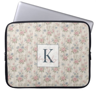 VintageRustic Shabby Chic Floral on Wood Farmhouse Laptop Sleeve