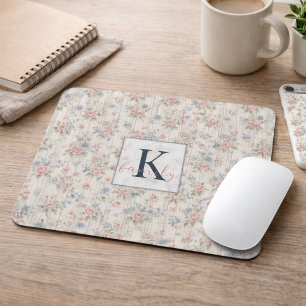 VintageRustic Shabby Chic Floral on Wood Farmhouse Mouse Pad