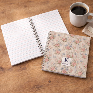 VintageRustic Shabby Chic Floral on Wood Farmhouse Notebook
