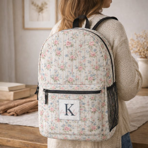 VintageRustic Shabby Chic Floral on Wood Farmhouse Printed Backpack