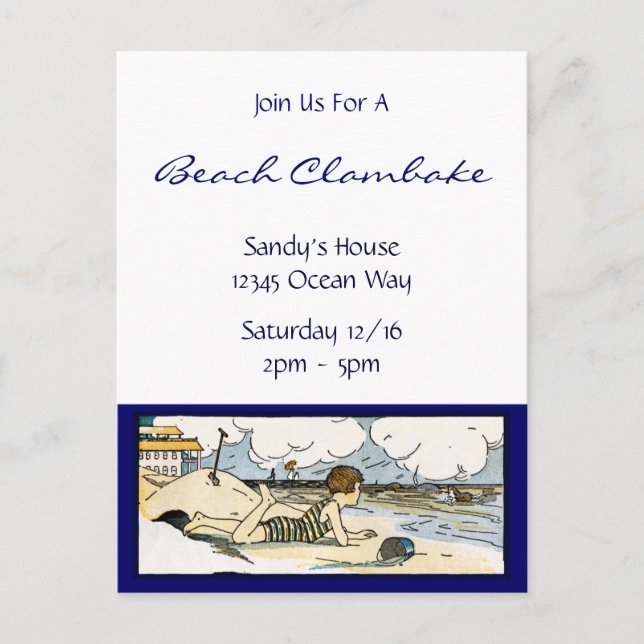 Vintaget Beach Art Custom Invitation Postcard (Front)