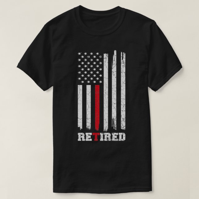 Vintege Retired Firefighter US Flag  Fireman Fire  T-Shirt (Design Front)