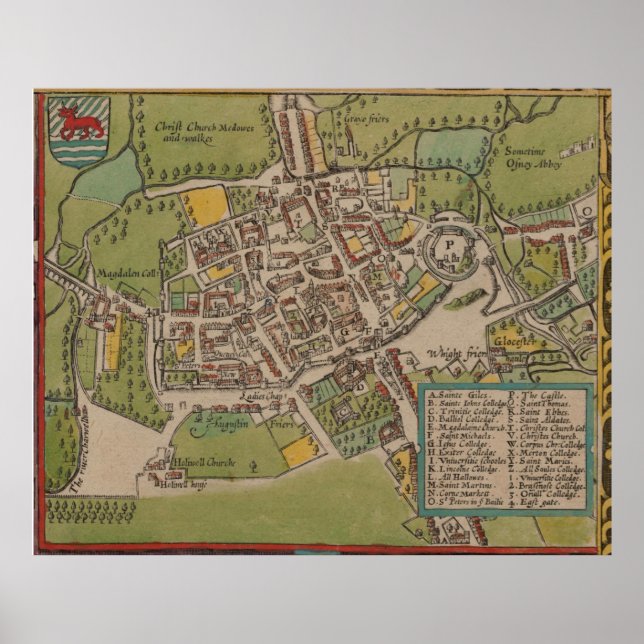 Vintge Map of Oxford England (1605) Poster (Front)
