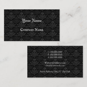 Vintnage Floral Damask Black Gray Custom Business Card