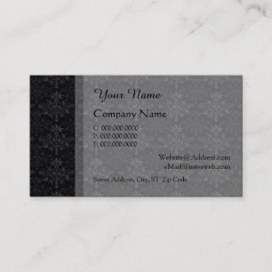 Vintnage Floral Damask Black Gray Custom Business Card