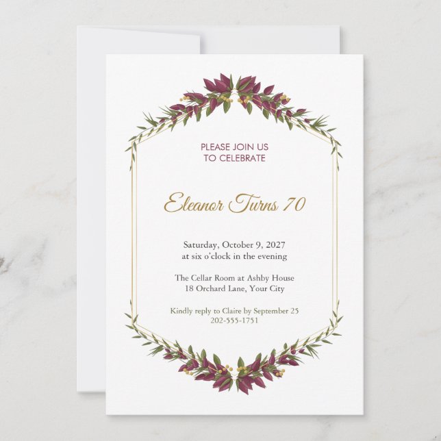 Vintner Hexad 70th Birthday Invitation (Front)