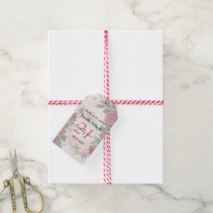 Vinttage Red Roses 21 Birthday Gift Tags