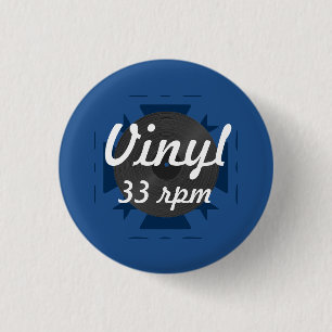 Vinyl 33 rpm,Blue/White/Grey 3 Cm Round Badge