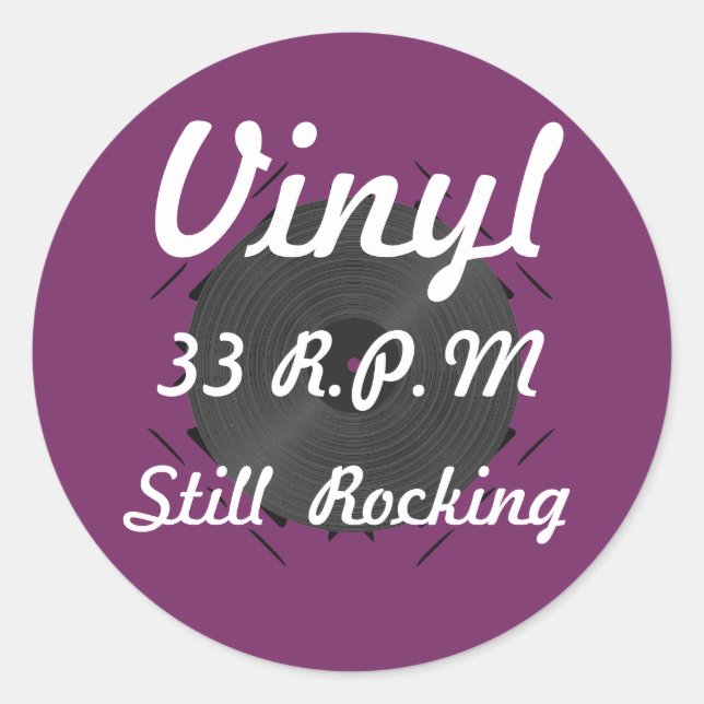 Vinyl 33 RPM Still Rocking 3 Purple/White Classic Round Sticker (Front)
