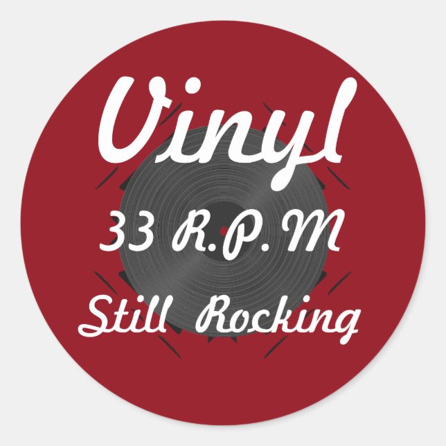 Vinyl 33 RPM Still Rocking 3 Red/White Classic Round Sticker (Front)