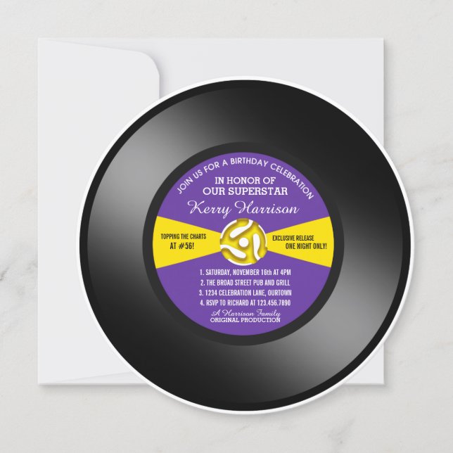 Vinyl 45 Record Birthday Party Invitation (Front)