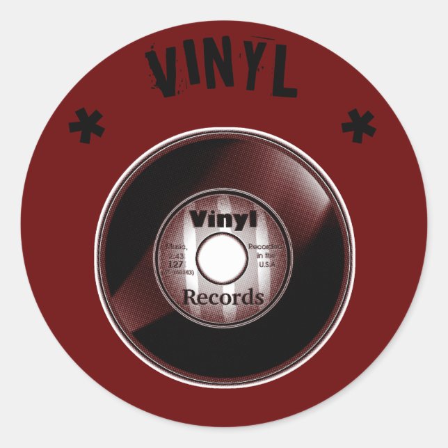 VINYL 45 RPM record, Black & Red Classic Round Sticker (Front)
