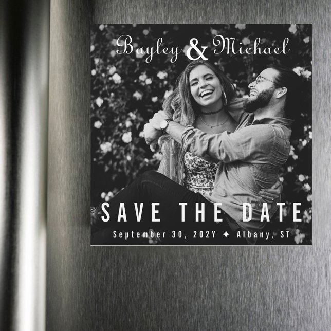 Vinyl Album Cover B&W Photo Magnet Save the Date  (Vinyl record album style black and white photo save the date magnet)