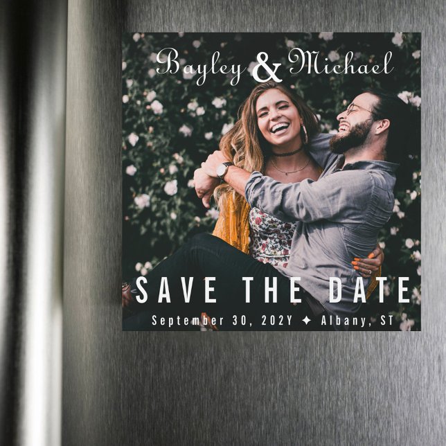 Vinyl Album Cover Photo Magnet Save the Date  (Vinyl record album style photo save the date magnet)