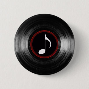 vinyl and musical note 6 cm round badge