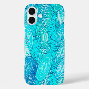 "Vinyl Blues" abstract - turquoise, blue, white iPhone 16 Plus Case