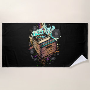 Vinyl Crate Music Beach Towel