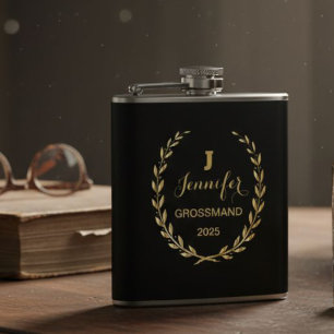 Vinyl flask with personalized black design 