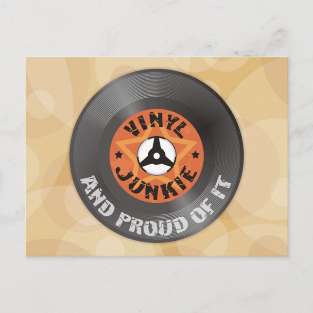 Vinyl Junkie - And Proud of It Postcard (Front)