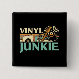 Vinyl Junkie LP Records DJ Turntable Music Collect 15 Cm Square Badge