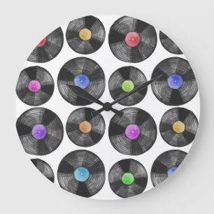 Vinyl LP Records Retro Illustration Large Clock