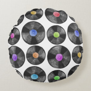 Vinyl LP Records Retro Illustration Round Cushion