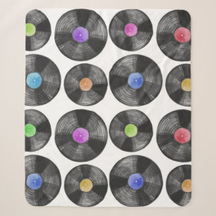 Vinyl LP Records Retro Illustration Sherpa Blanket