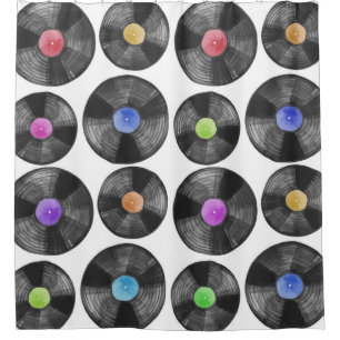 Vinyl LP Records Retro Illustration Shower Curtain