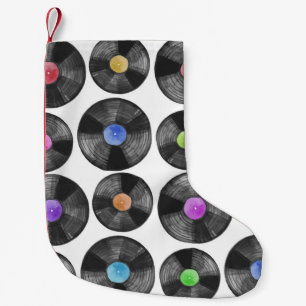 Vinyl LP Records Retro Illustration Small Christmas Stocking