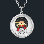 Vinyl music drums silver plated necklace<br><div class="desc">A funny cartoon illustration for people who love the sound of vinyl on a turntable. This music themed design would also be great for drummers. A cartoon illustration of a record playing the drums.</div>