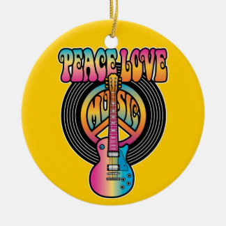 Vinyl Peace Love Music Ceramic Tree Decoration
