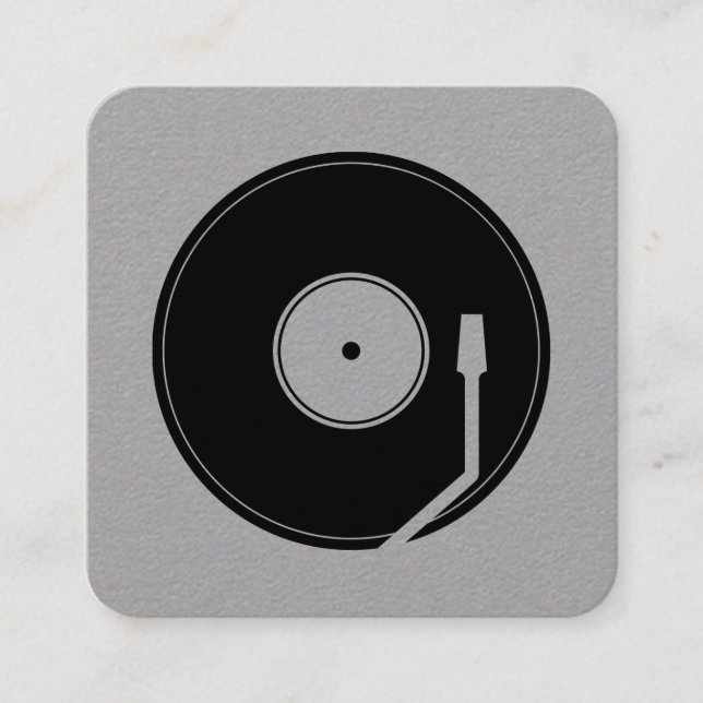 Vinyl play cover grey black square business card (Front)