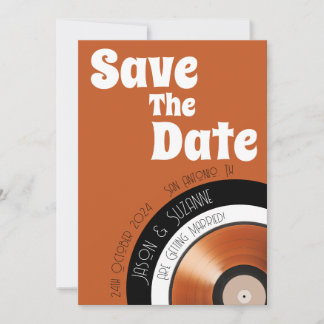 Vinyl record 70s retro terracotta burnt orange  save the date