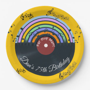 Vinyl Record Album Music Notes Rainbow Paper Plate