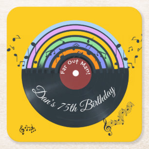 Vinyl Record Album Music Notes Rainbow Square Paper Coaster