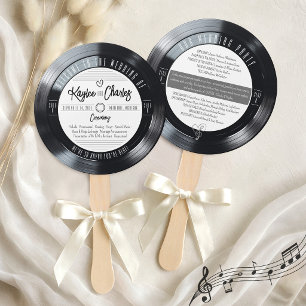 Vinyl Record Black and White Retro Wedding Program Hand Fan