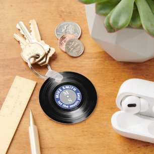 Vinyl Record Blue Personalised Keychain