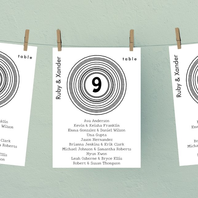 Vinyl Record Drawing Hanging Table Seating Card (Single table seating card with Vinyl record with hand-drawn look. )
