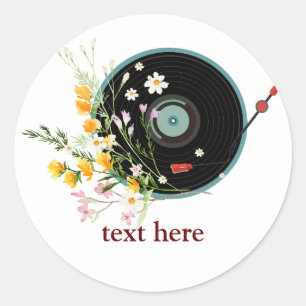 Vinyl Record, floral, Oldies Rustic, women music Classic Round Sticker