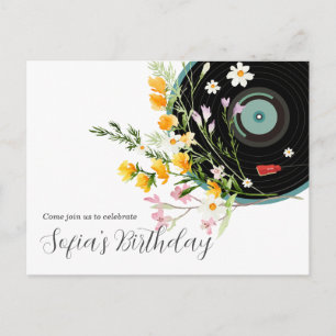 Vinyl Record, floral, Oldies Rustic, women music Invitation Postcard